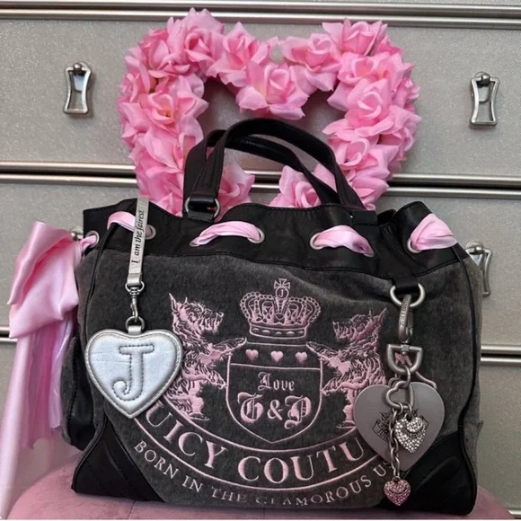 Juicy Couture pink and gray vintage daydreamer with pink and gray juicy wallet - Picture 1 of 15